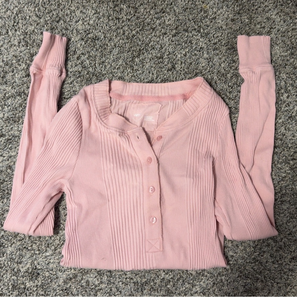Aerie Blush Ribbed Button-Front Cardigan